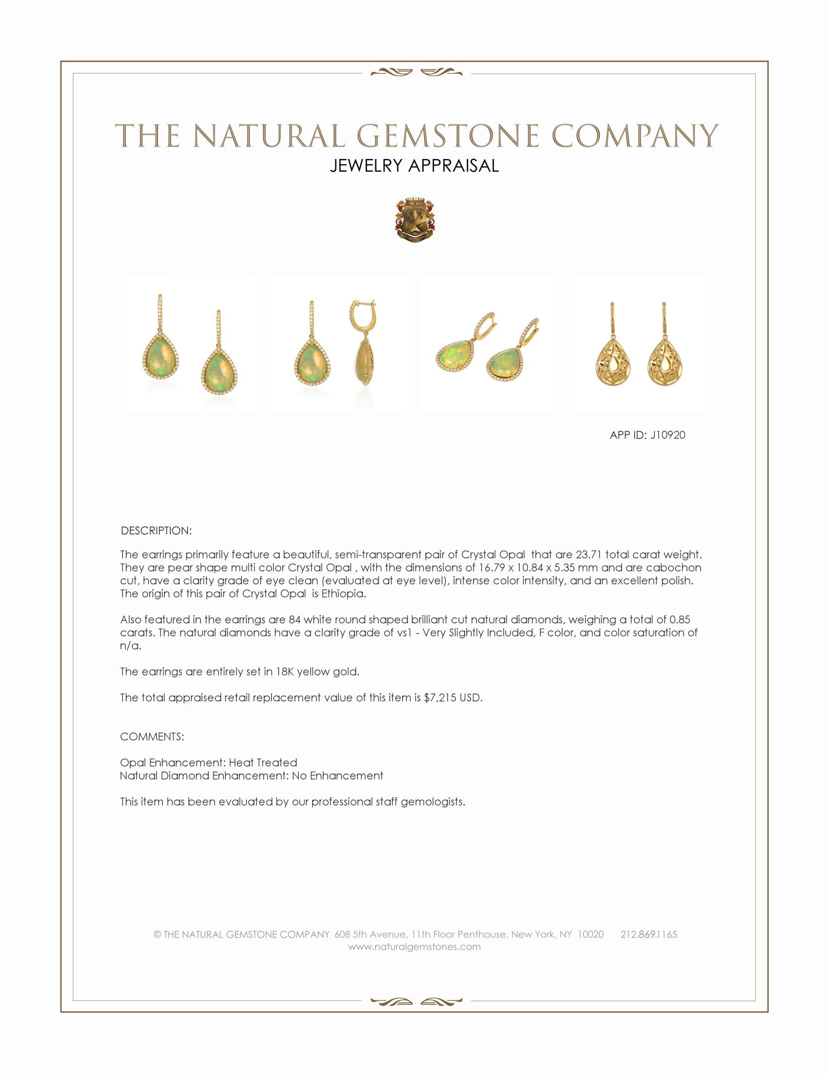 23.71 Ct.Tw. Multi Color Opal and Natural Diamond Pave Earrings, 18K Yellow Gold