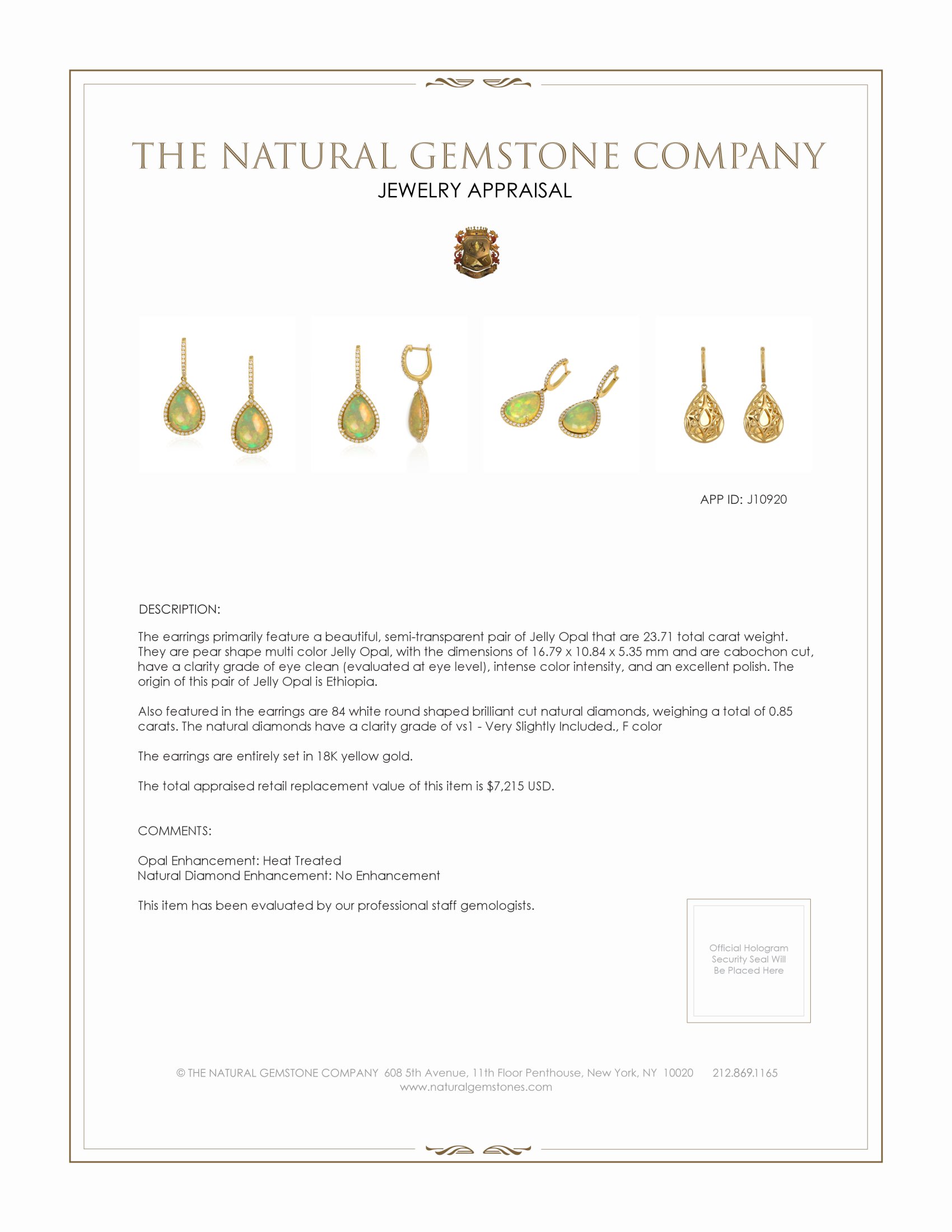 23.71 Ct.Tw. Opal Natural Diamond Pave Earrings, 18K Yellow Gold