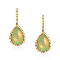 23.71 Ct.Tw. Opal Natural Diamond Pave Earrings, 18K Yellow Gold Video
