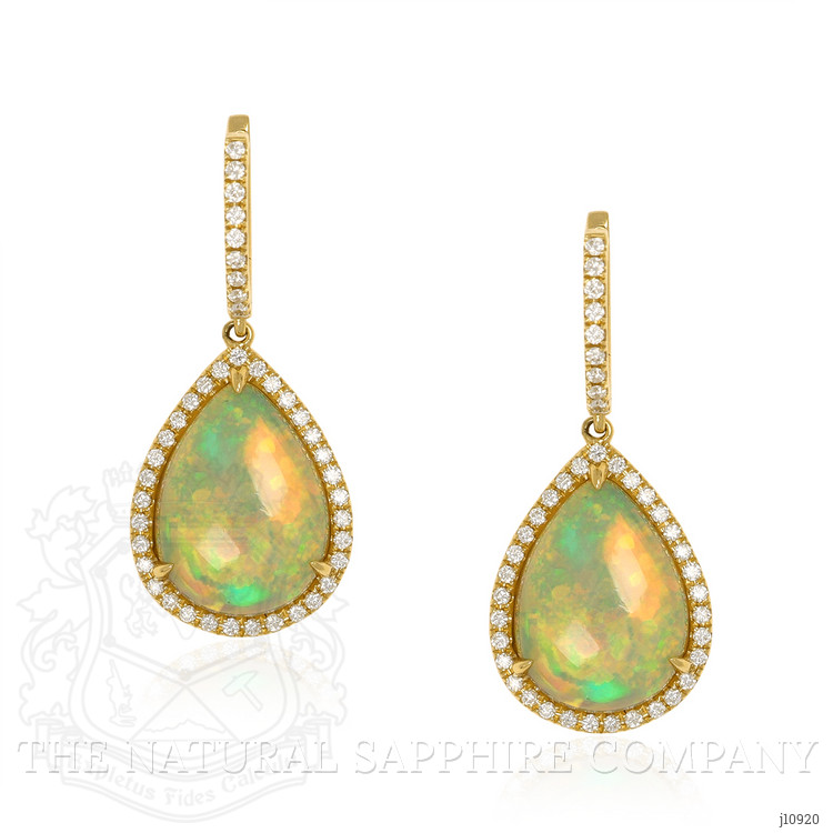 23.71 Ct.Tw. Opal Natural Diamond Pave Earrings, 18K Yellow Gold