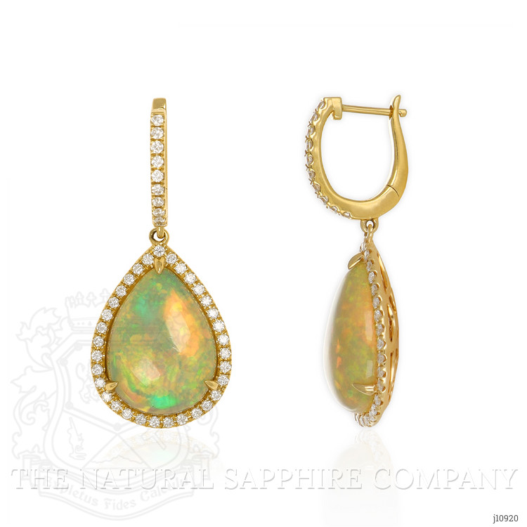 23.71 Ct.Tw. Opal Natural Diamond Pave Earrings, 18K Yellow Gold
