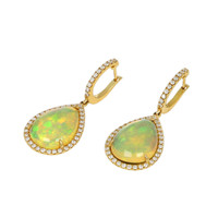 23.71 Ct.Tw. Opal Natural Diamond Pave Earrings, 18K Yellow Gold Image