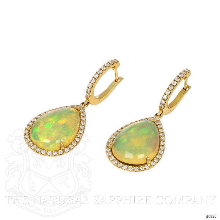 23.71 Ct.Tw. Opal Natural Diamond Pave Earrings, 18K Yellow Gold