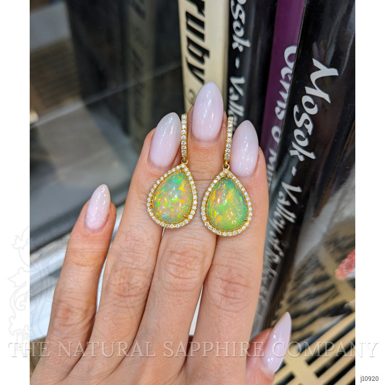 23.71 Ct.Tw. Opal Natural Diamond Pave Earrings, 18K Yellow Gold