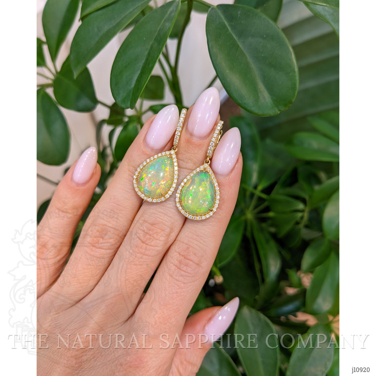 23.71 Ct.Tw. Opal Natural Diamond Pave Earrings, 18K Yellow Gold