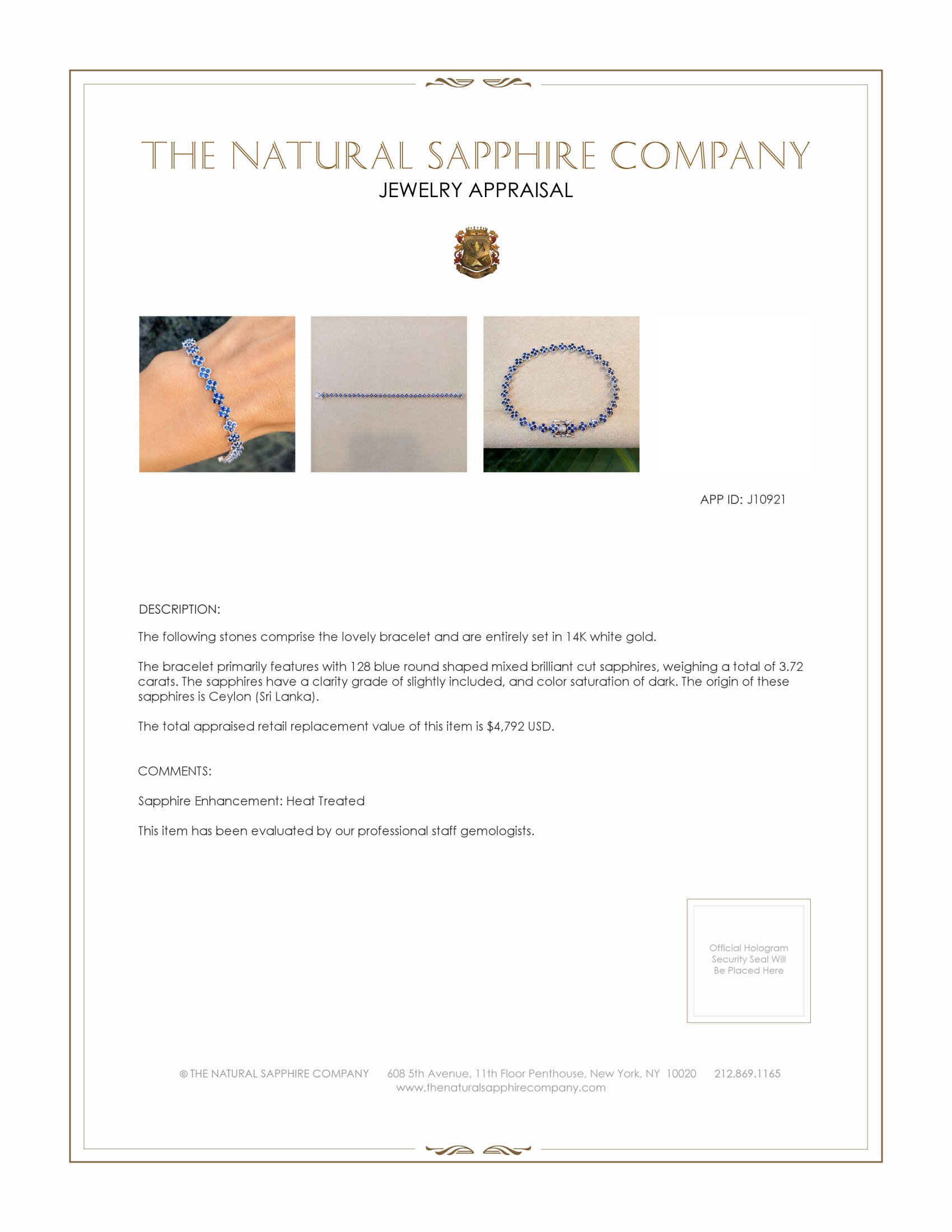 3.72 Ct.Tw. Blue Sapphire Pave Bracelet, 14K White Gold