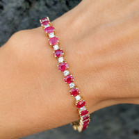 7.57 Ct.Tw. Ruby Natural Diamond Tennis/Line Bracelet, 14K Yellow Gold Image
