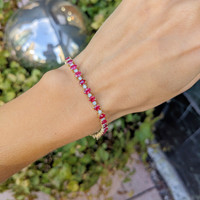 7.57 Ct.Tw. Ruby Natural Diamond Tennis/Line Bracelet, 14K Yellow Gold Life Style