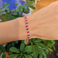 7.57 Ct.Tw. Ruby Natural Diamond Tennis/Line Bracelet, 14K Yellow Gold Life Style