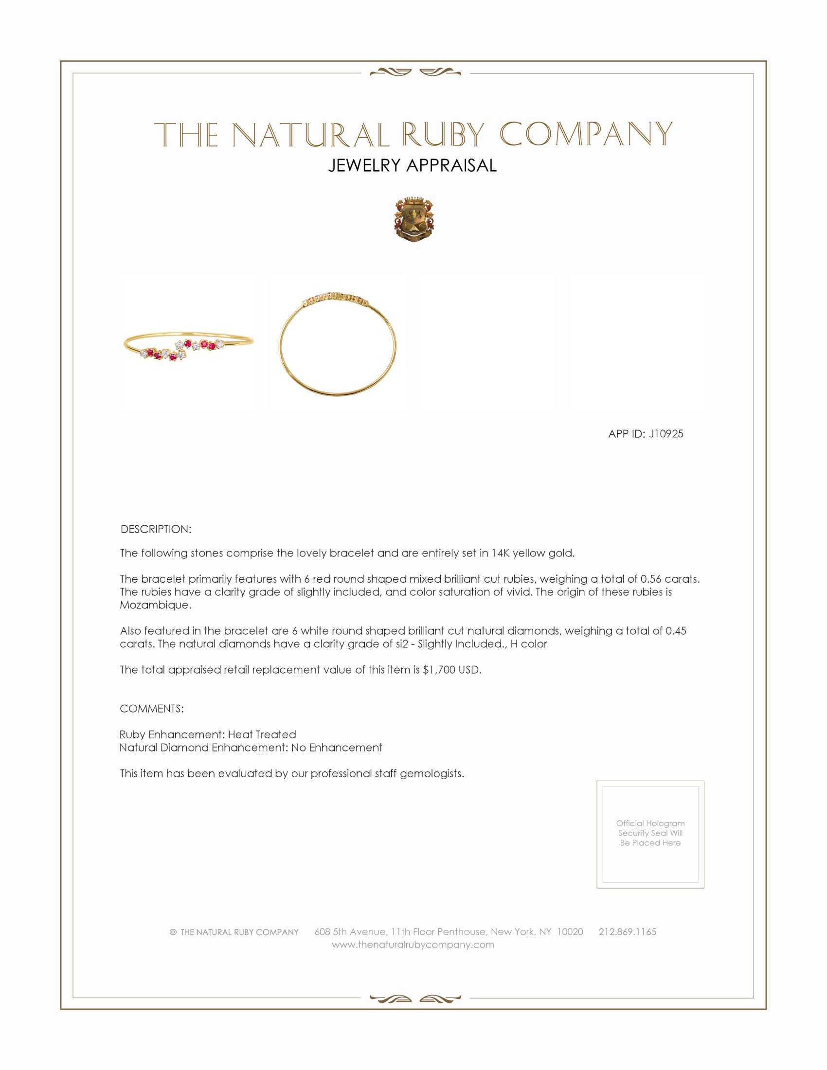 0.56 Ct.Tw. Ruby and Natural Diamond Bangle Bracelet, 14K Yellow Gold