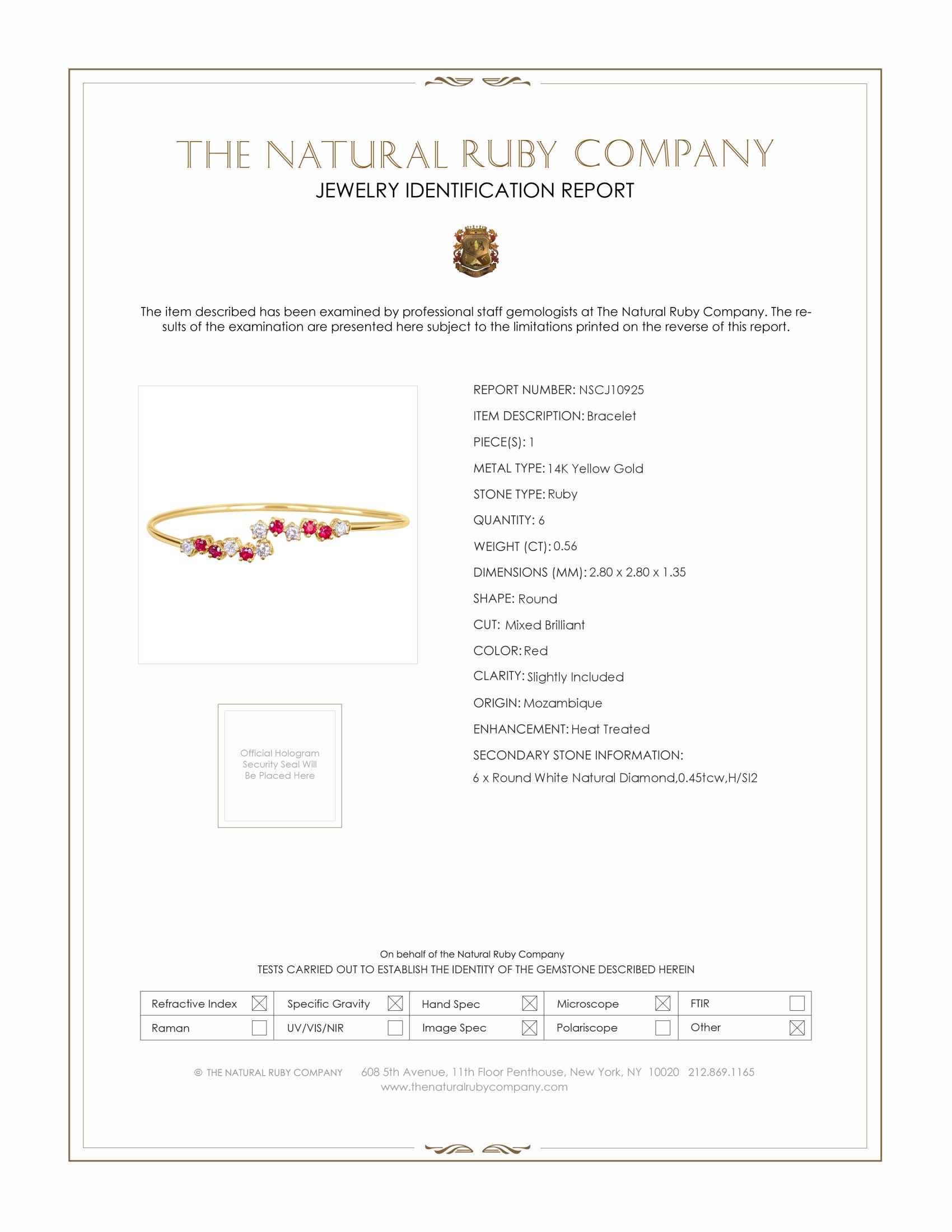 0.56 Ct.Tw. Ruby and Natural Diamond Bangle Bracelet, 14K Yellow Gold