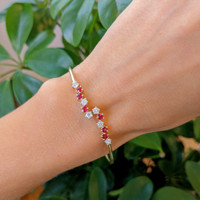 0.56 Ct.Tw. Ruby Natural Diamond Bangle Bracelet, 14K Yellow Gold Life Style