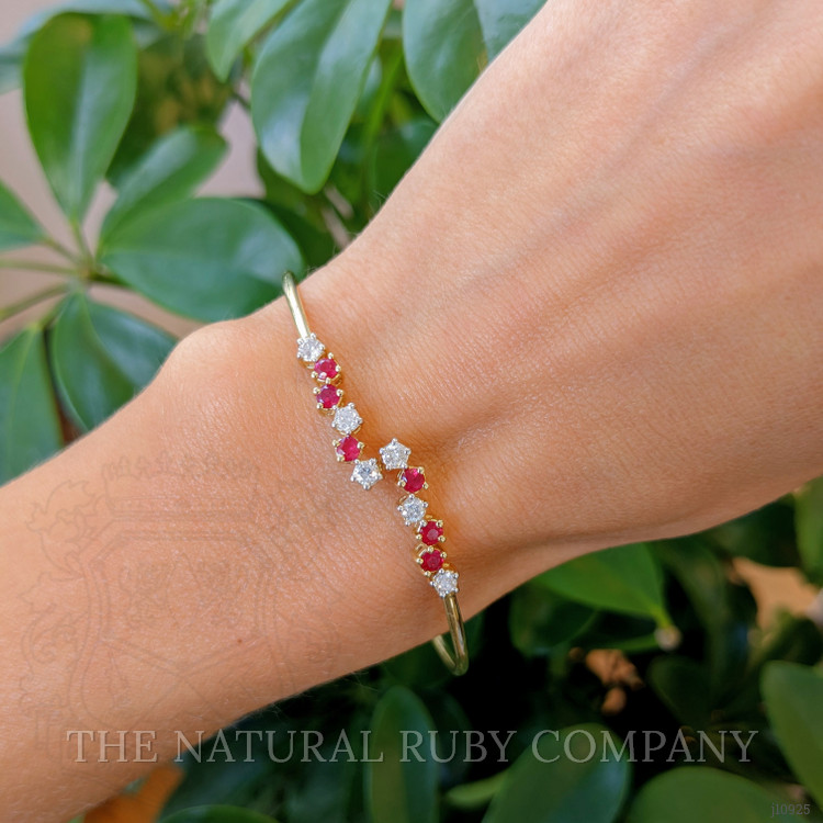 0.56 Ct.Tw. Ruby Natural Diamond Bangle Bracelet, 14K Yellow Gold