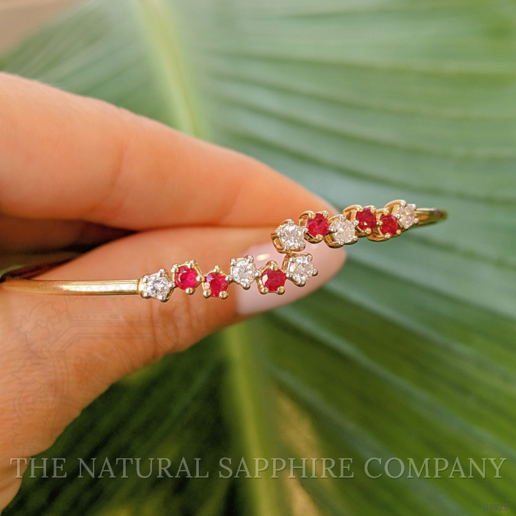 0.56 Ct.Tw. Ruby Natural Diamond Bangle Bracelet, 14K Yellow Gold