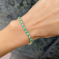4.82 Ct.Tw.Total Carat Weight Emerald and Natural Diamond Pave Bracelet, 14K Yellow Gold Life Style