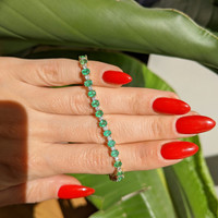 4.82 Ct.Tw.Total Carat Weight Emerald and Natural Diamond Pave Bracelet, 14K Yellow Gold Life Style