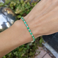 4.82 Ct.Tw.Total Carat Weight Emerald and Natural Diamond Pave Bracelet, 14K Yellow Gold Life Style