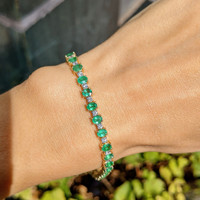 4.82 Ct.Tw.Total Carat Weight Emerald and Natural Diamond Pave Bracelet, 14K Yellow Gold Life Style