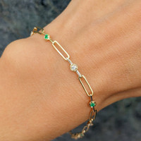 0.13 Ct.Tw. Emerald Natural Diamond Accent Stones Bracelet, 14K Yellow Gold Image