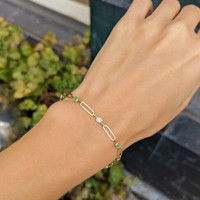 0.13 Ct.Tw. Emerald Natural Diamond Accent Stones Bracelet, 14K Yellow Gold Life Style