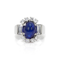 5.35 Ct. Blue Sapphire and Natural Diamond Antique Style Ring, 18K White Gold Video