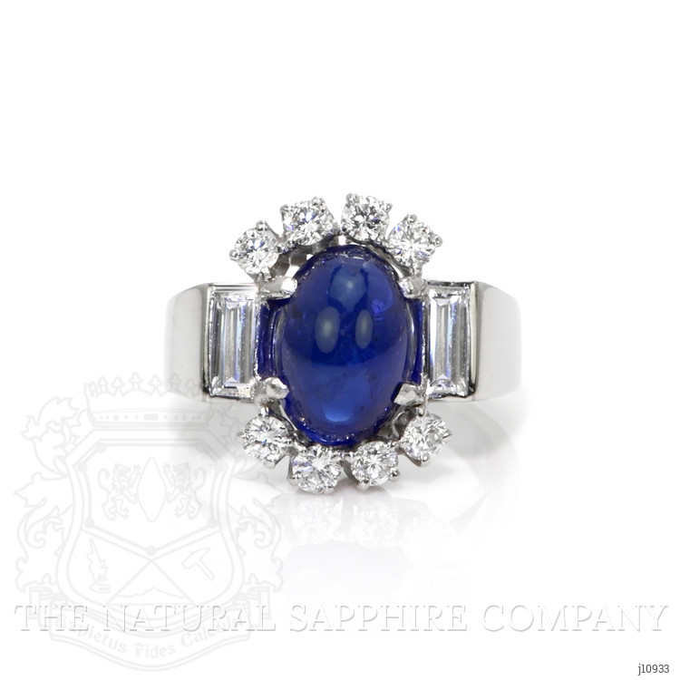 5.35 Ct. Blue Sapphire and Natural Diamond Antique Style Ring, 18K White Gold