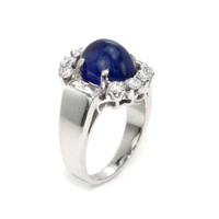 5.35 Ct. Blue Sapphire and Natural Diamond Antique Style Ring, 18K White Gold Image