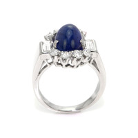 5.35 Ct. Blue Sapphire and Natural Diamond Antique Style Ring, 18K White Gold Image