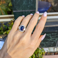 5.35 Ct. Blue Sapphire and Natural Diamond Antique Style Ring, 18K White Gold Life Style