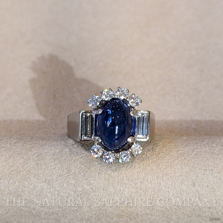 5.35 Ct. Blue Sapphire and Natural Diamond Antique Style Ring, 18K White Gold