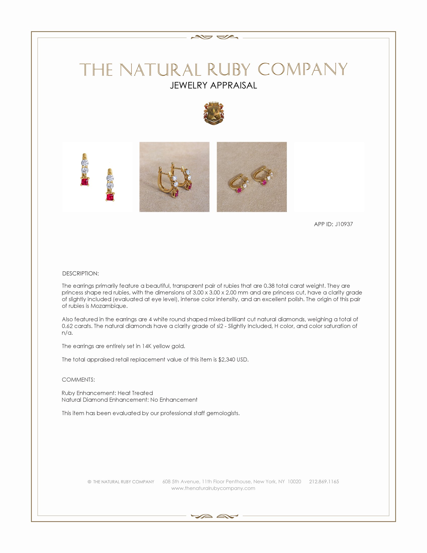 0.38 Ct.Tw. Ruby and Natural Diamond Accent Stones Earrings, 14K Yellow Gold