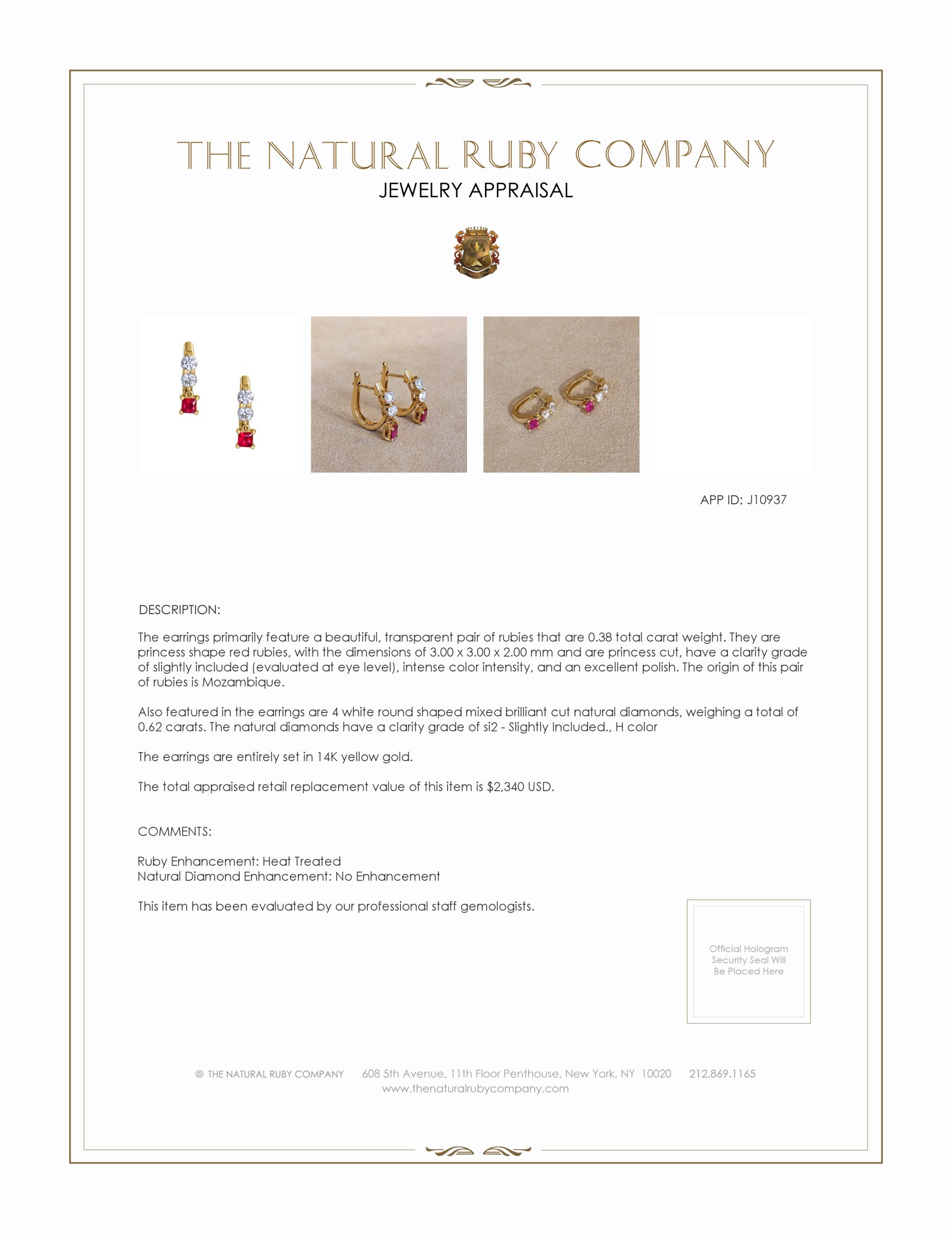 0.38 Ct.Tw. Ruby and Natural Diamond Pave Earrings, 14K Yellow Gold