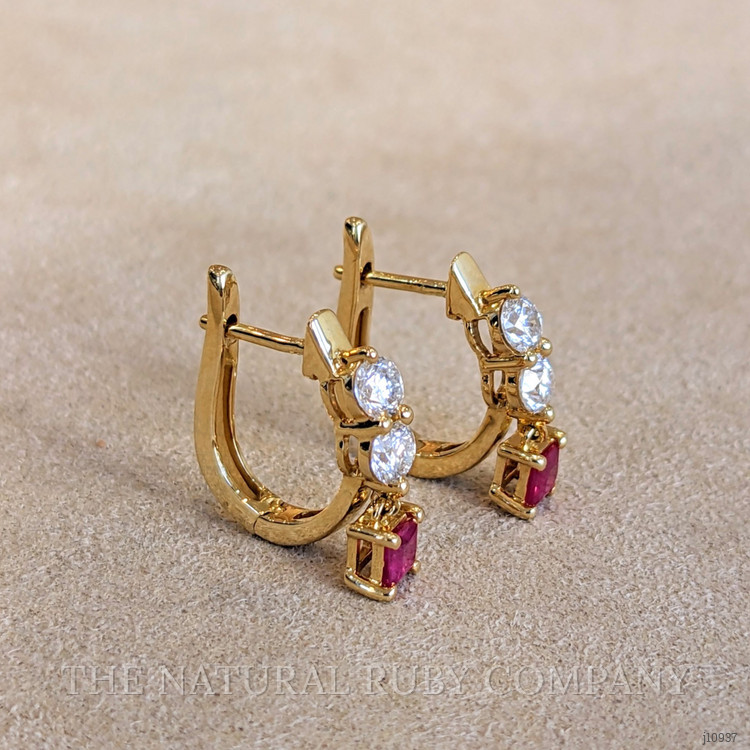 0.38 Ct.Tw. Ruby Natural Diamond Pave Earrings, 14K Yellow Gold