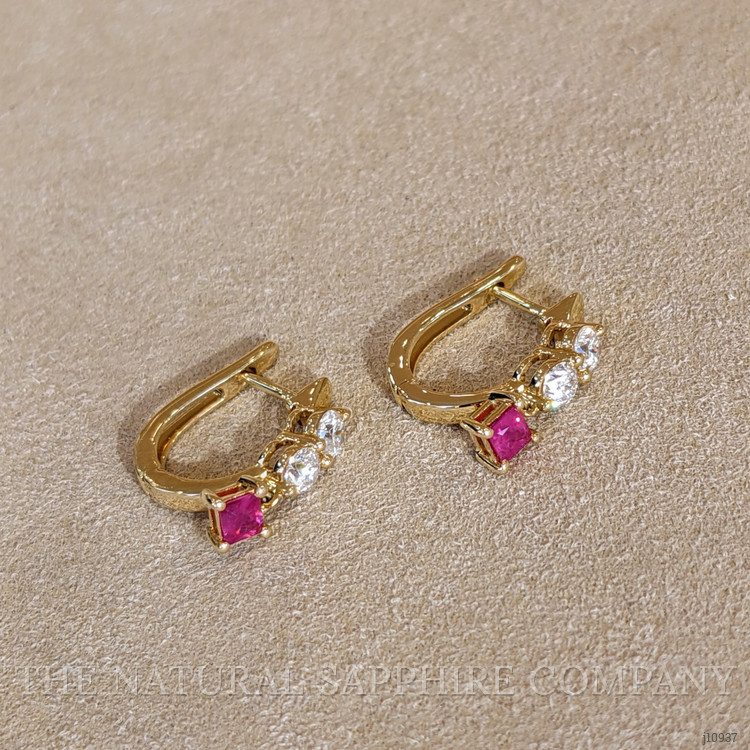 0.38 Ct.Tw. Ruby Natural Diamond Pave Earrings, 14K Yellow Gold