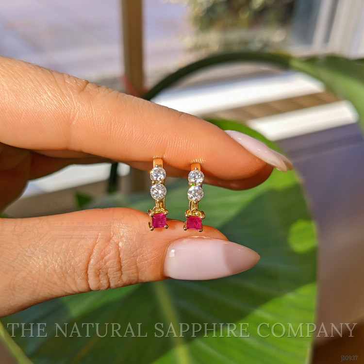 0.38 Ct.Tw. Ruby Natural Diamond Pave Earrings, 14K Yellow Gold