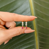 0.38 Ct.Tw. Ruby Natural Diamond Pave Earrings, 14K Yellow Gold Life Style