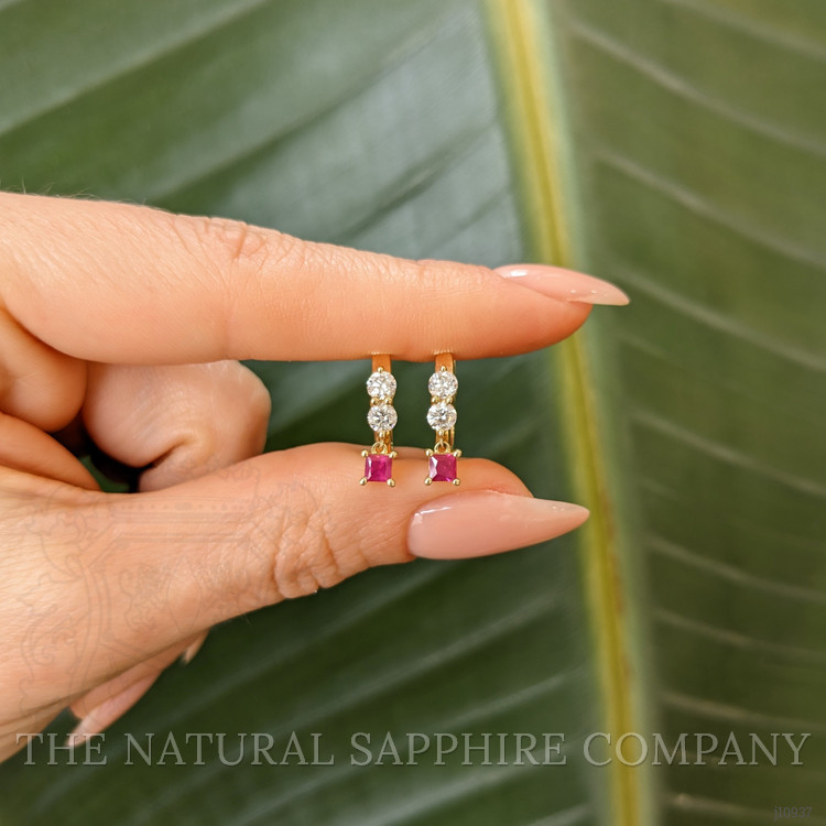 0.38 Ct.Tw. Ruby Natural Diamond Pave Earrings, 14K Yellow Gold