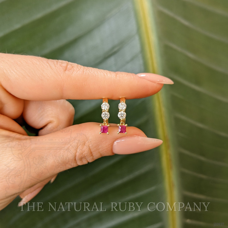 0.38 Ct.Tw. Ruby Natural Diamond Pave Earrings, 14K Yellow Gold