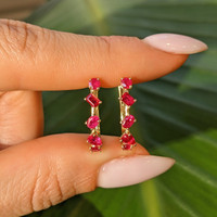 1.51 Ct.Tw. Ruby Accent Stones Earrings, 14K Yellow Gold Life Style