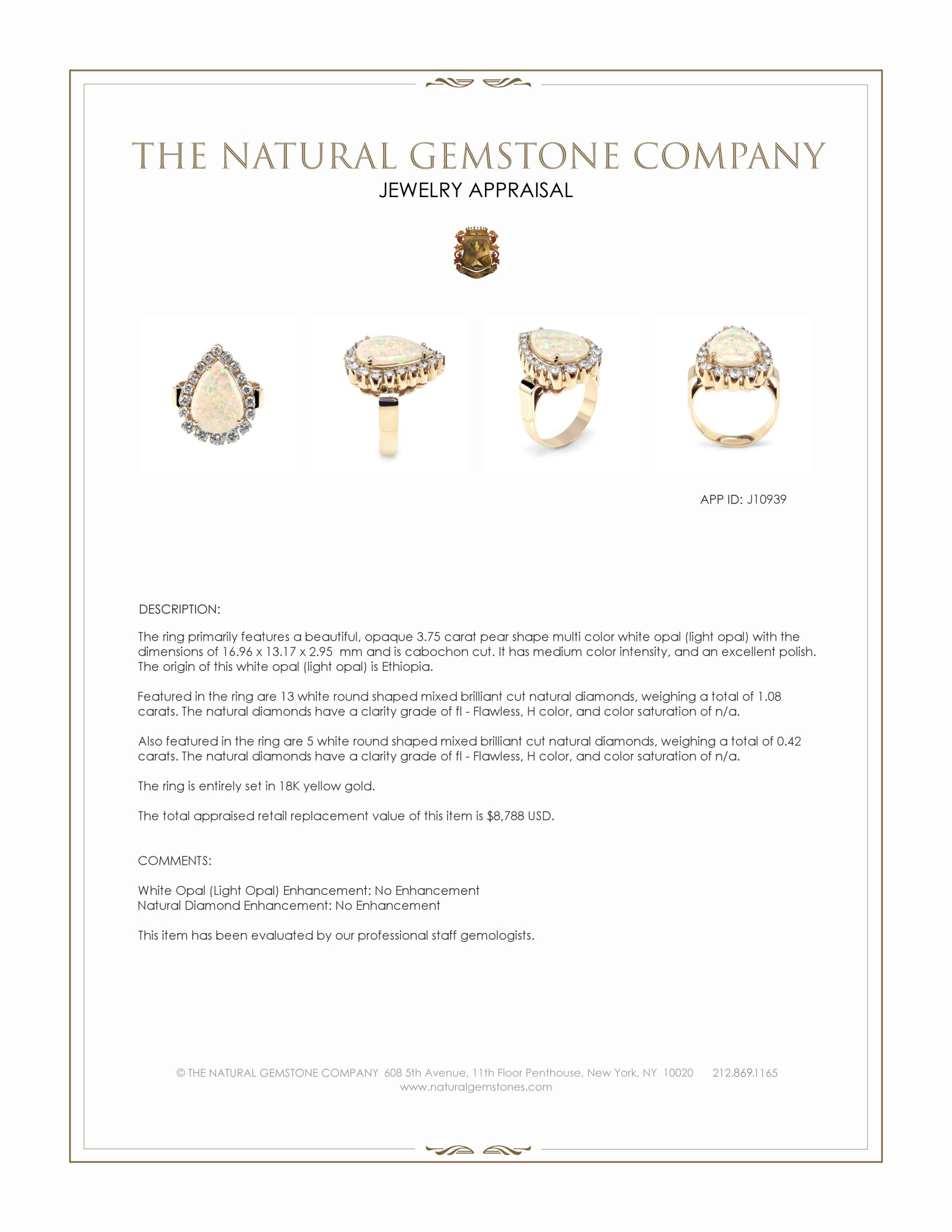 3.75 Ct. Multi Color White Opal (Light Opal) and Natural Diamond Halo Ring, 18K Yellow Gold