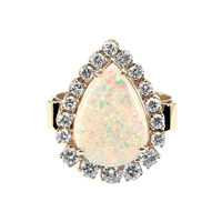 3.75 Ct. Opal Natural Diamond Halo Ring, 18K Yellow Gold Video