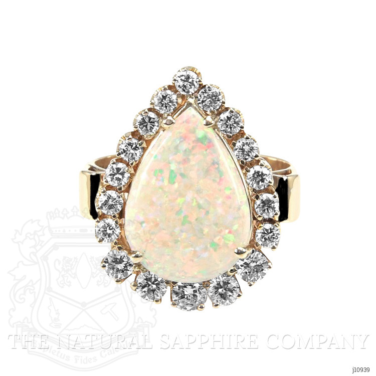 3.75 Ct. Opal Natural Diamond Halo Ring, 18K Yellow Gold