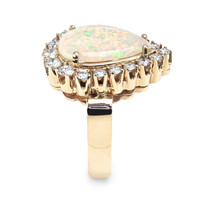 3.75 Ct. Opal Natural Diamond Halo Ring, 18K Yellow Gold Image