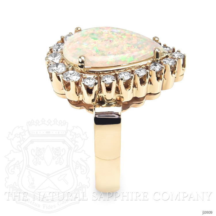 3.75 Ct. Opal Natural Diamond Halo Ring, 18K Yellow Gold