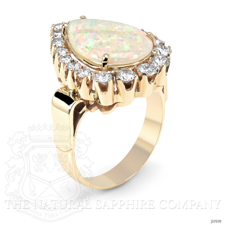 3.75 Ct. Opal Natural Diamond Halo Ring, 18K Yellow Gold