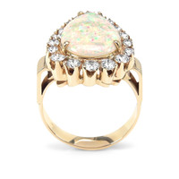 3.75 Ct. Opal Natural Diamond Halo Ring, 18K Yellow Gold Image