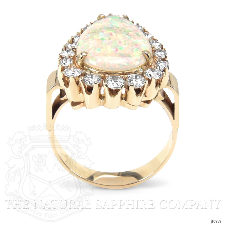 3.75 Ct. Opal Natural Diamond Halo Ring, 18K Yellow Gold