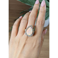 3.75 Ct. Opal Natural Diamond Halo Ring, 18K Yellow Gold Life Style