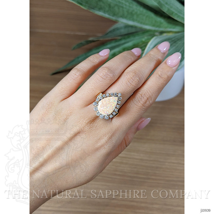 3.75 Ct. Opal Natural Diamond Halo Ring, 18K Yellow Gold