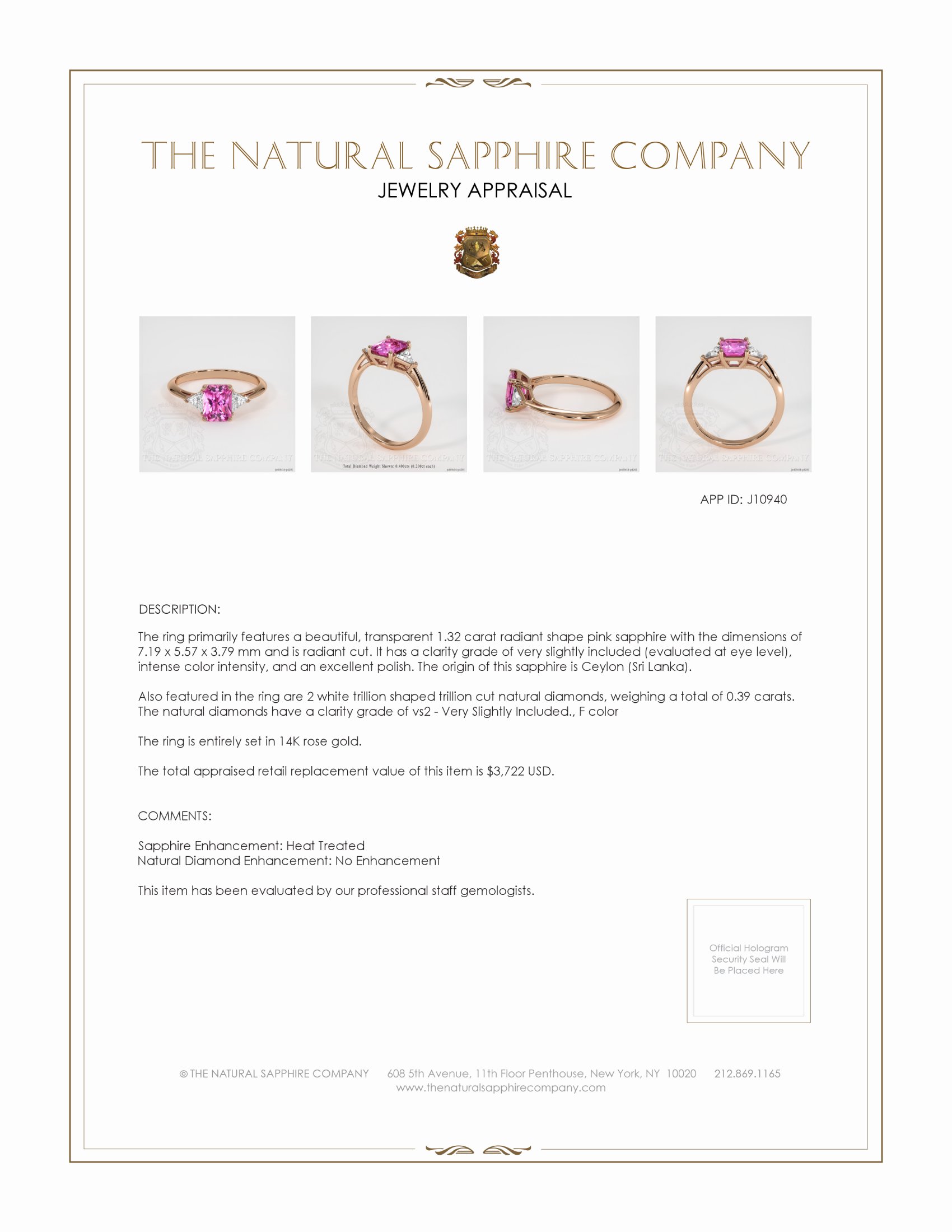 1.32 Ct. Pink Sapphire and Natural Diamond Three Stone Ring, 14K Rose Gold